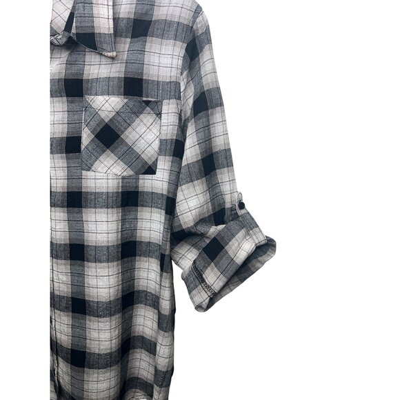Zac & Rachel Womens Black & White Plaid Button-Up Long Sleeve Shirt Size Large - Picture 10 of 13